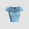 Sweetheart Neck Sheer Cap Sleeve Top in Powder Blue Front View for Women | Littlebox India