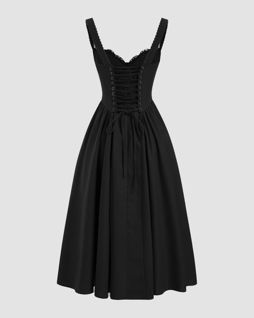 Black Lace-Up Corset Dress
