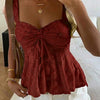 Sweetheart Sleeveless Drawstring Ruffle Top in Merlot Red Front View for Women | Littlebox India