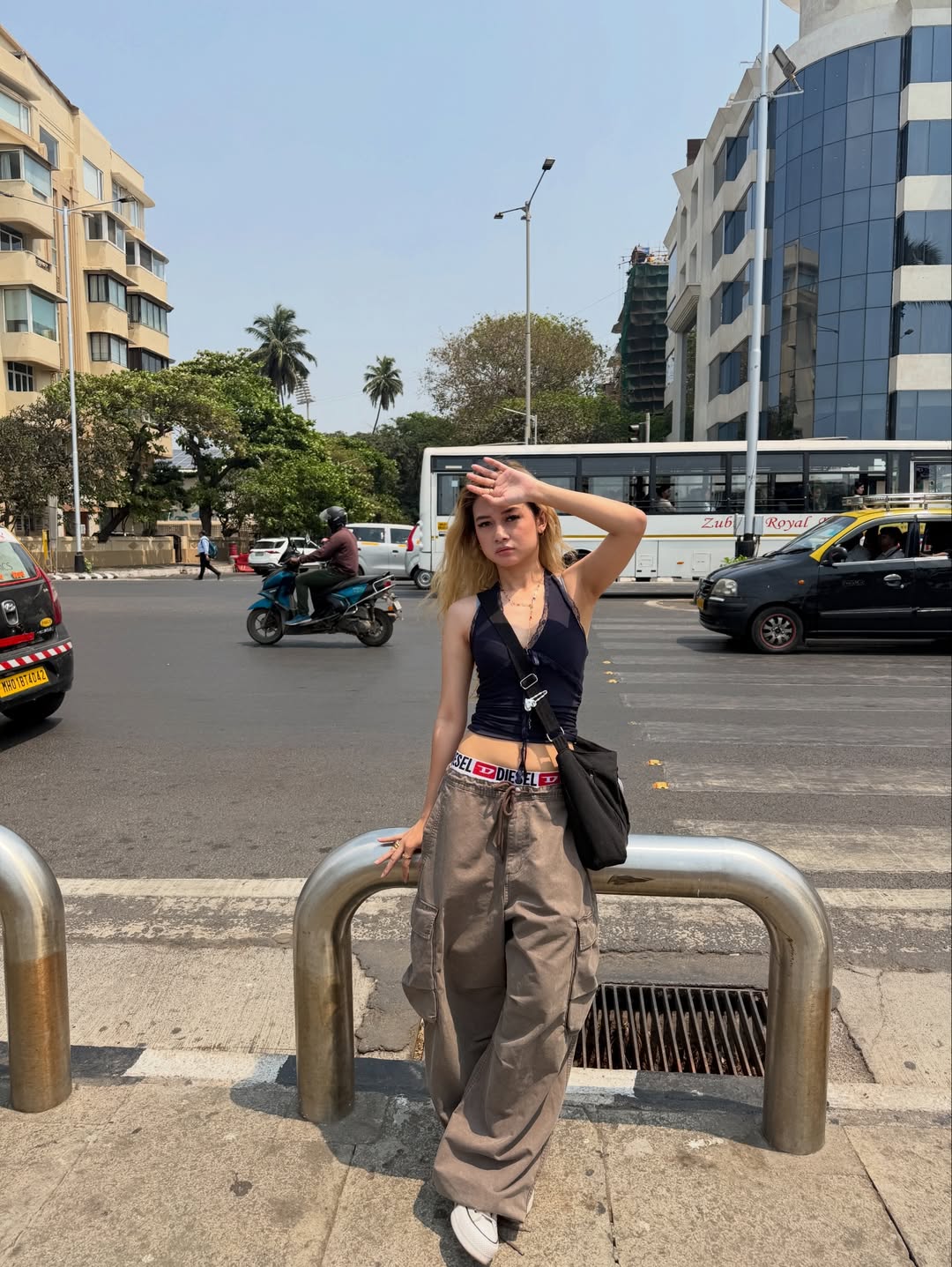 Customer photo 1 of Halter Neck Slim Fit Straight Hem Contrast Lace Backless Sleeveless Top in Black