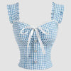 Casual Sweetheart Neck Gingham Sleeveless Crop Top in Blue