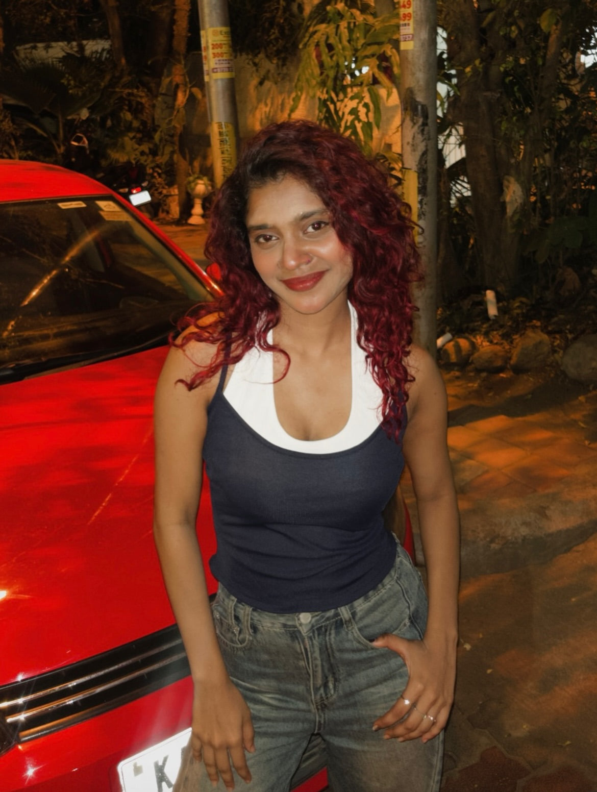 Customer photo 1 of Slim-Fit Straight Hem Solid Sleeveless Tank Top in Navy Blue