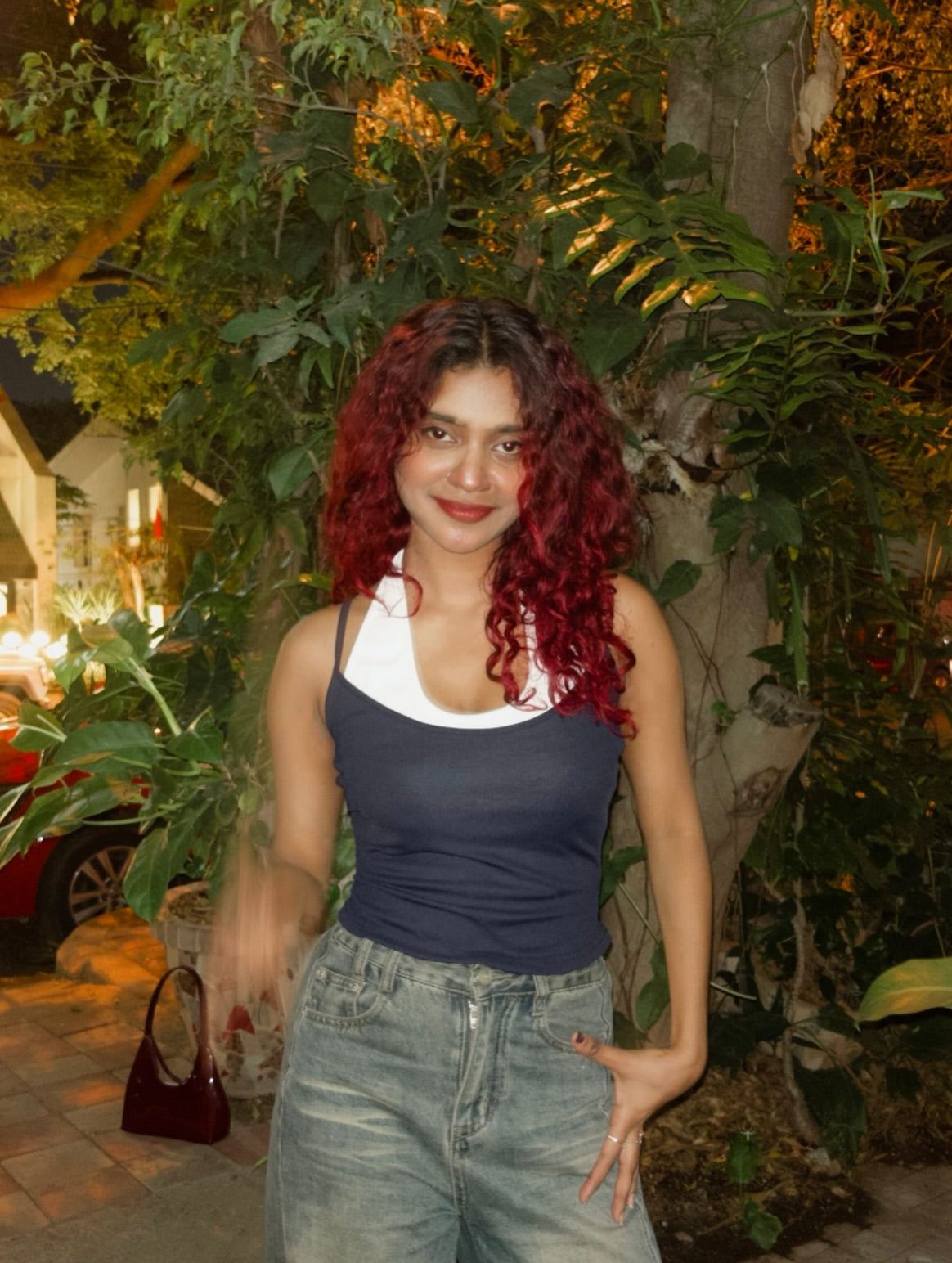 Customer photo 2 of Slim-Fit Straight Hem Solid Sleeveless Tank Top in Navy Blue