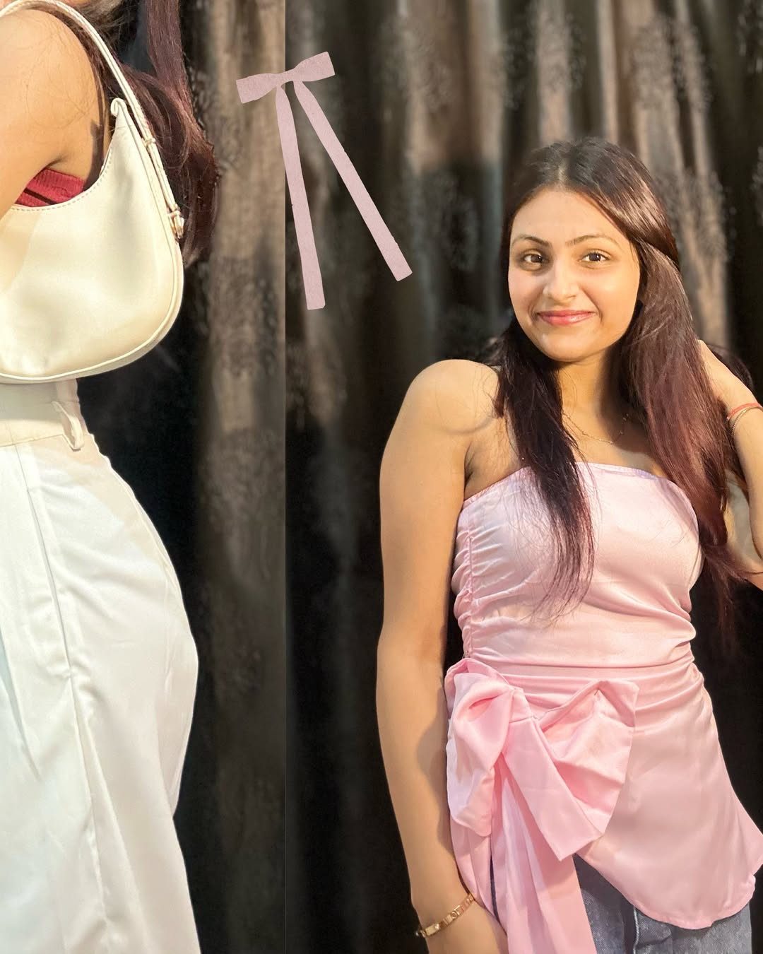 Customer photo 1 of Strapless Slim Fit Ruched Hem Solid Sleeveless Crop Top in Satin Cherry Blossom