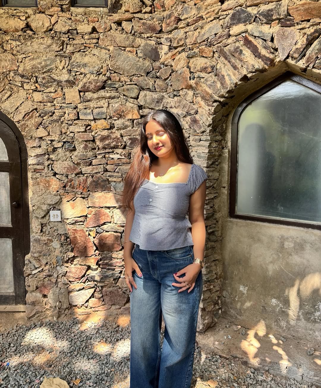 Customer photo 3 of Striped Sweetheart Neck Short Sleeve Top in Black And White