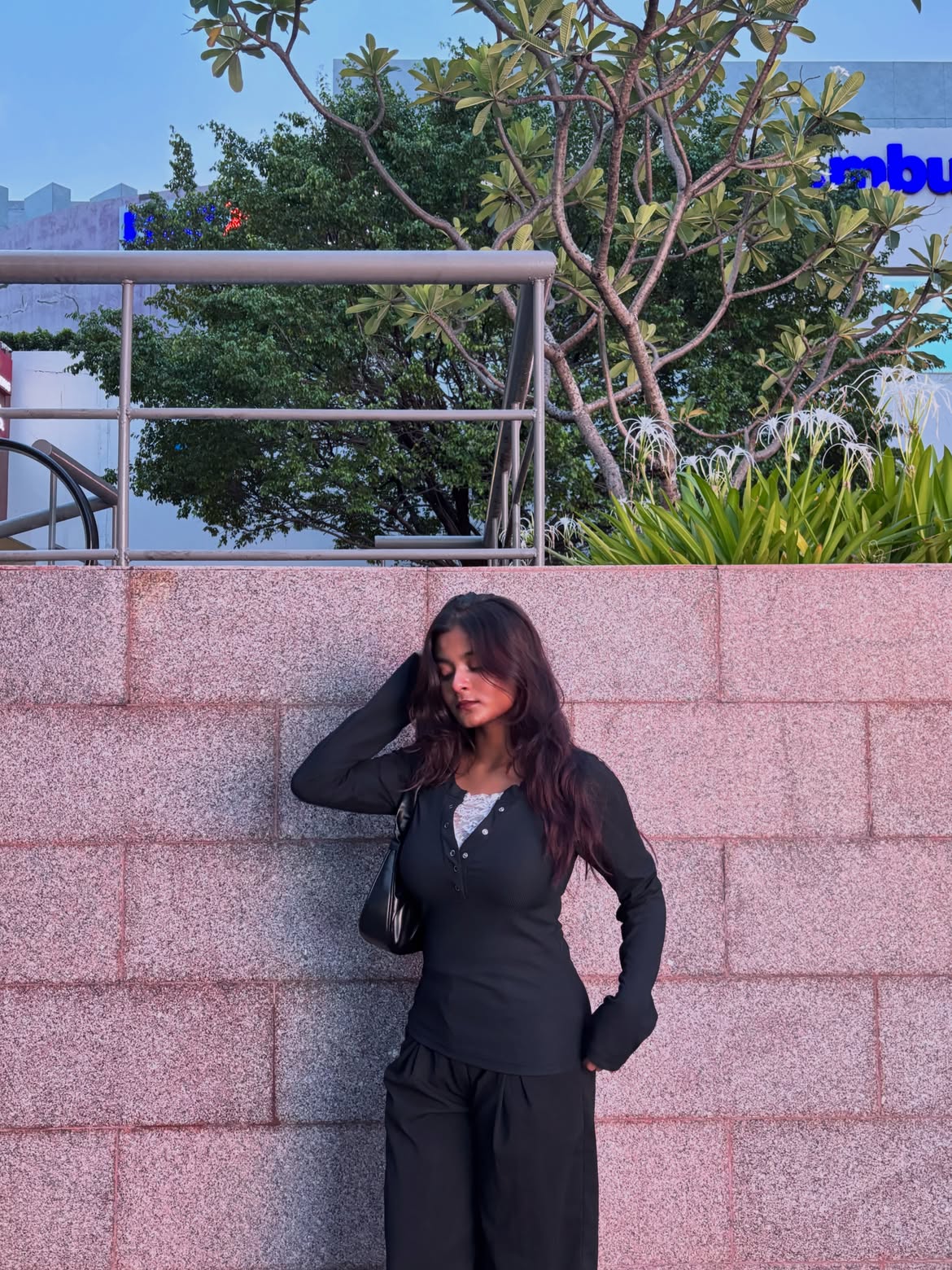 Customer photo 1 of Round Neck Slim-Fit Straight Hem Solid Long Sleeve Top in Black