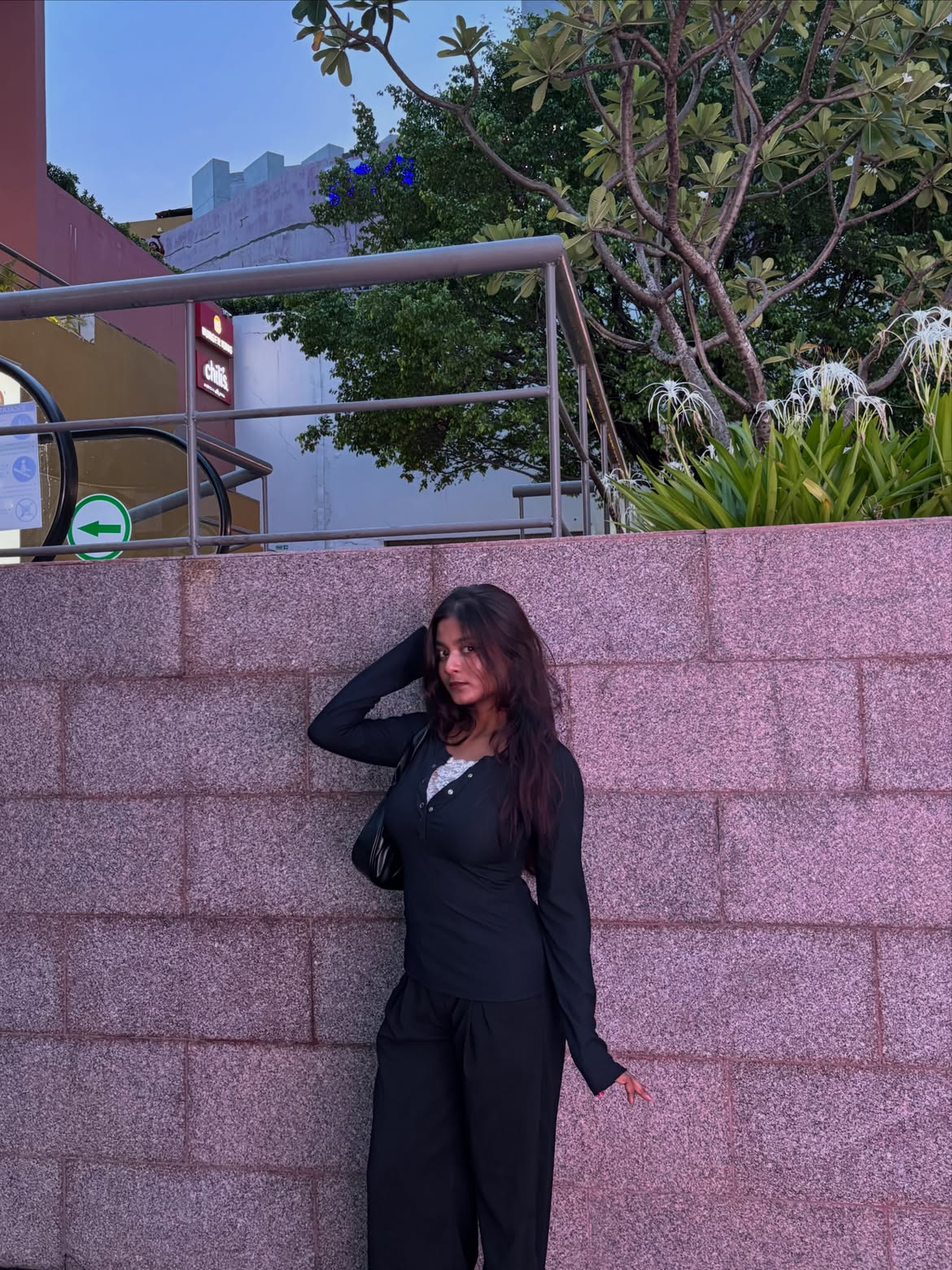Customer photo 2 of Round Neck Slim-Fit Straight Hem Solid Long Sleeve Top in Black
