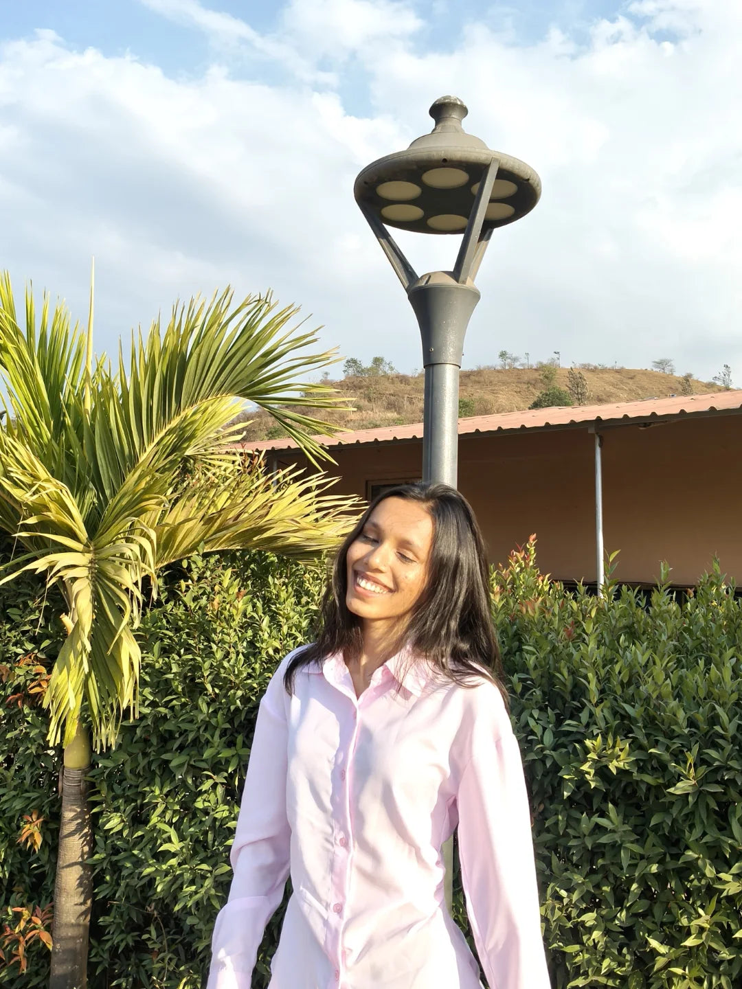 Customer photo 2 of Collared V-Neck Slim Fit Striped Full Sleeve Shirt in Pink