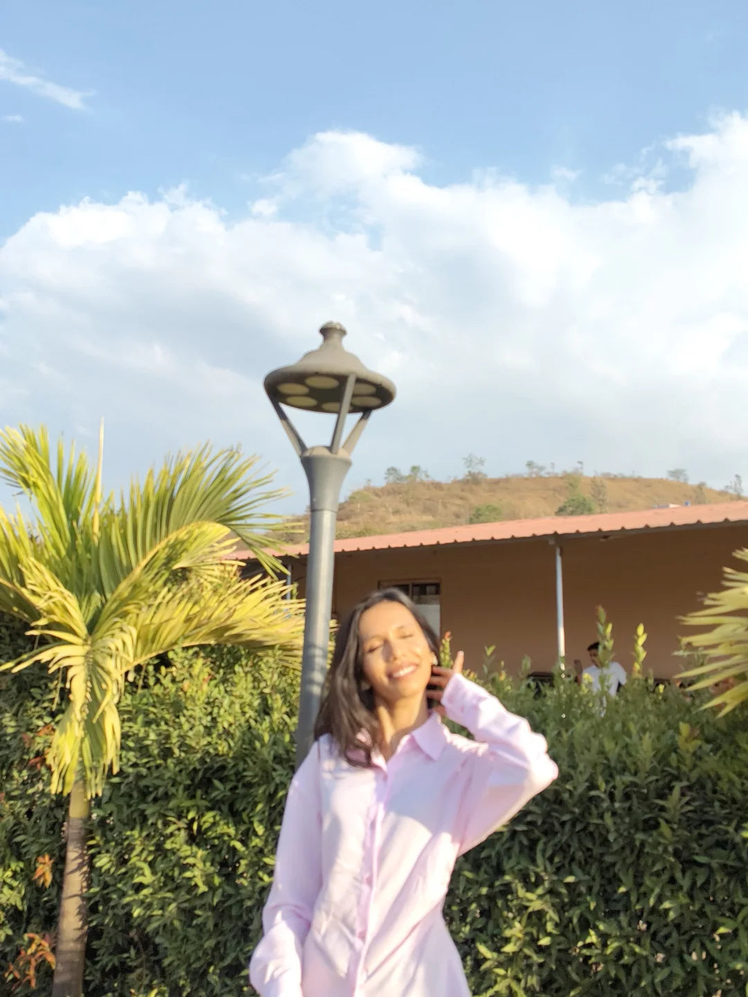 Customer photo 3 of Collared V-Neck Slim Fit Striped Full Sleeve Shirt in Pink