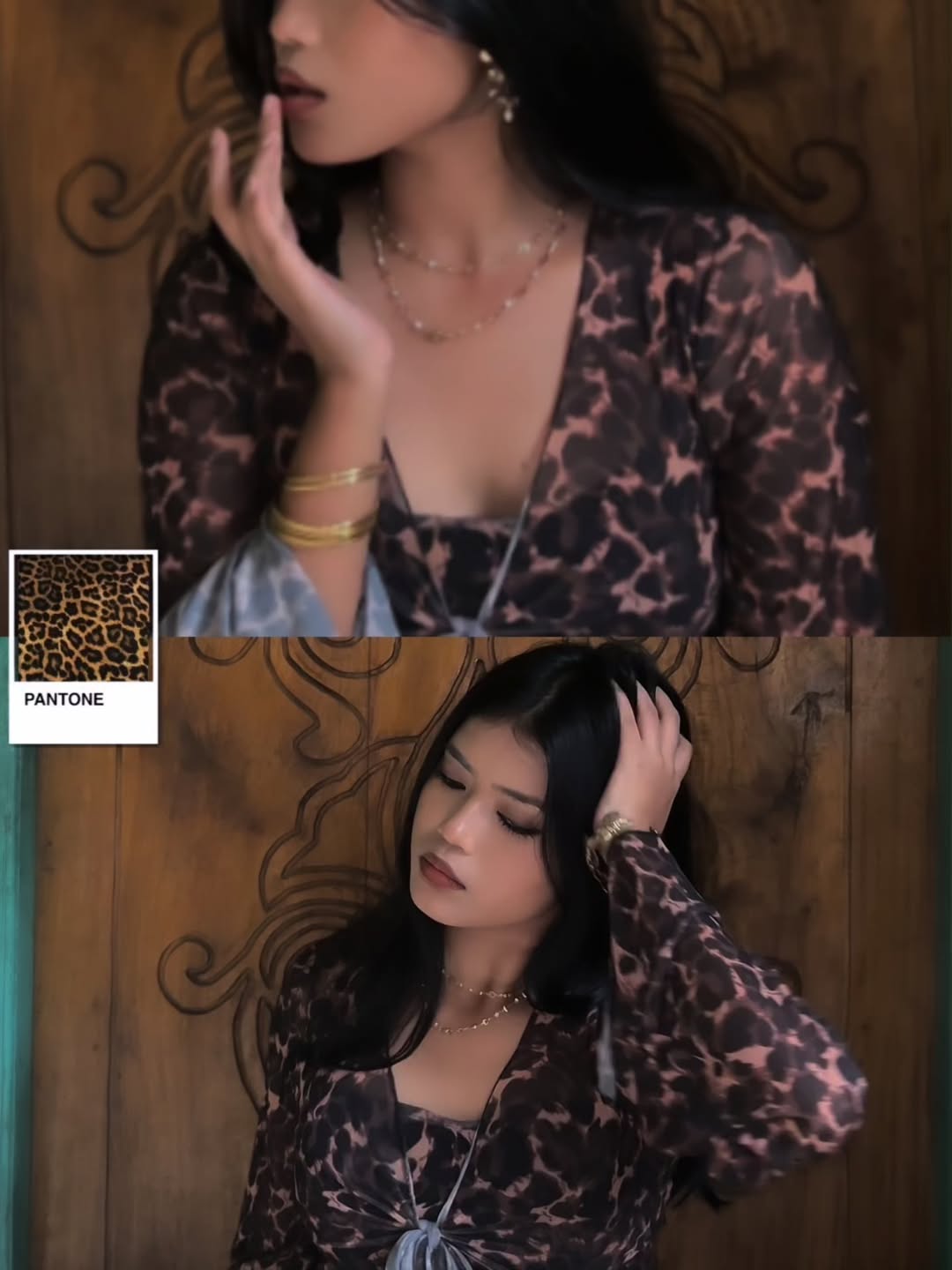 Customer photo 3 of V-Neck Slim Fit Leopard Print Bell Sleeve Crop Top