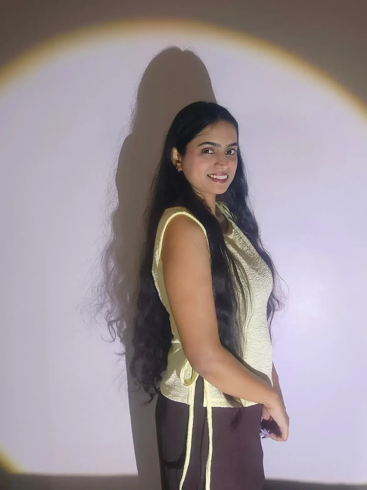 Customer photo 1 of Boat Neck Texture Knotted Split Tank Top in French Vanilla