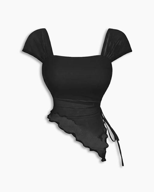 Tie Front Asymmetrical Hem Sleeveless Top in Black