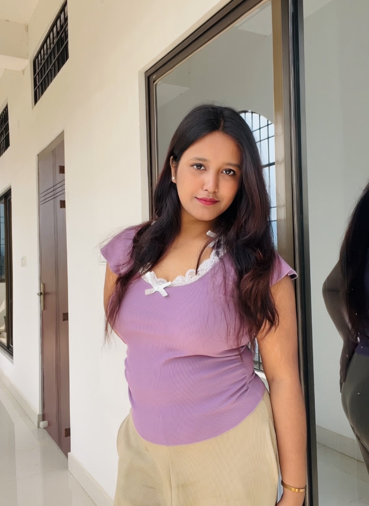 Customer photo 1 of Lace Trim Halter Tie Neck in Lilac