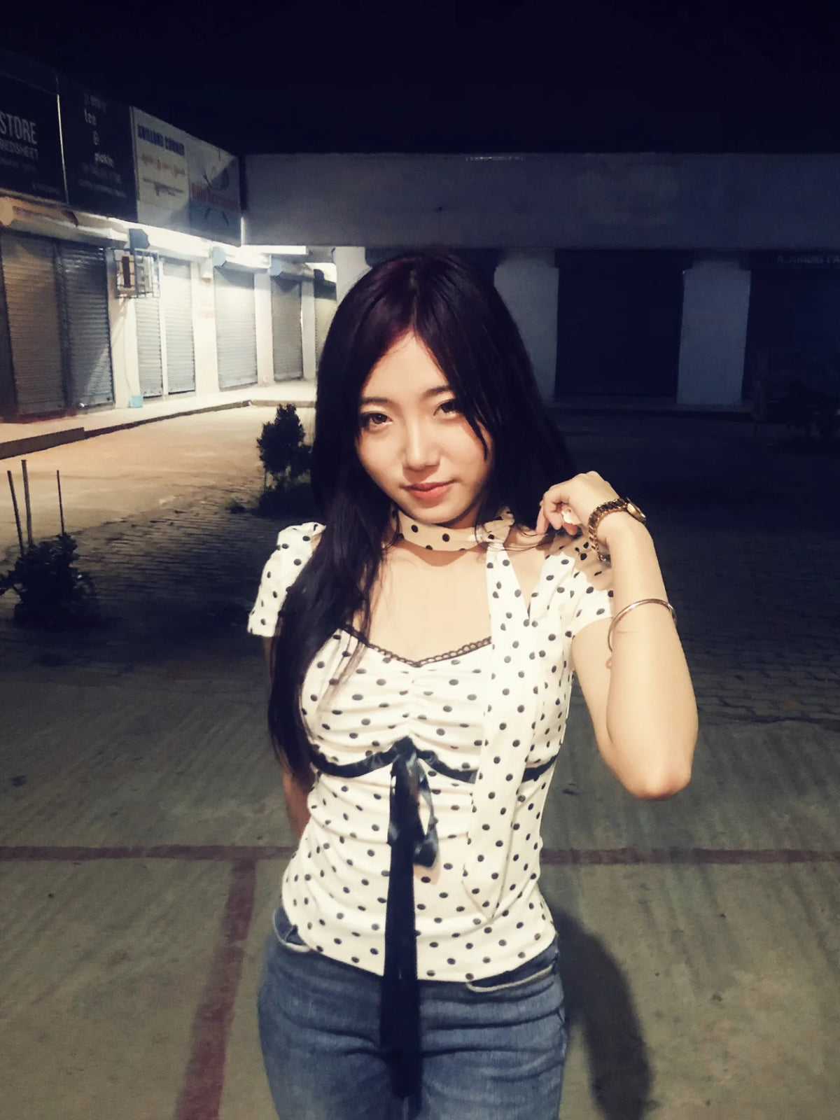 Customer photo 1 of Polka Dot Bow Tie Top With Scarf