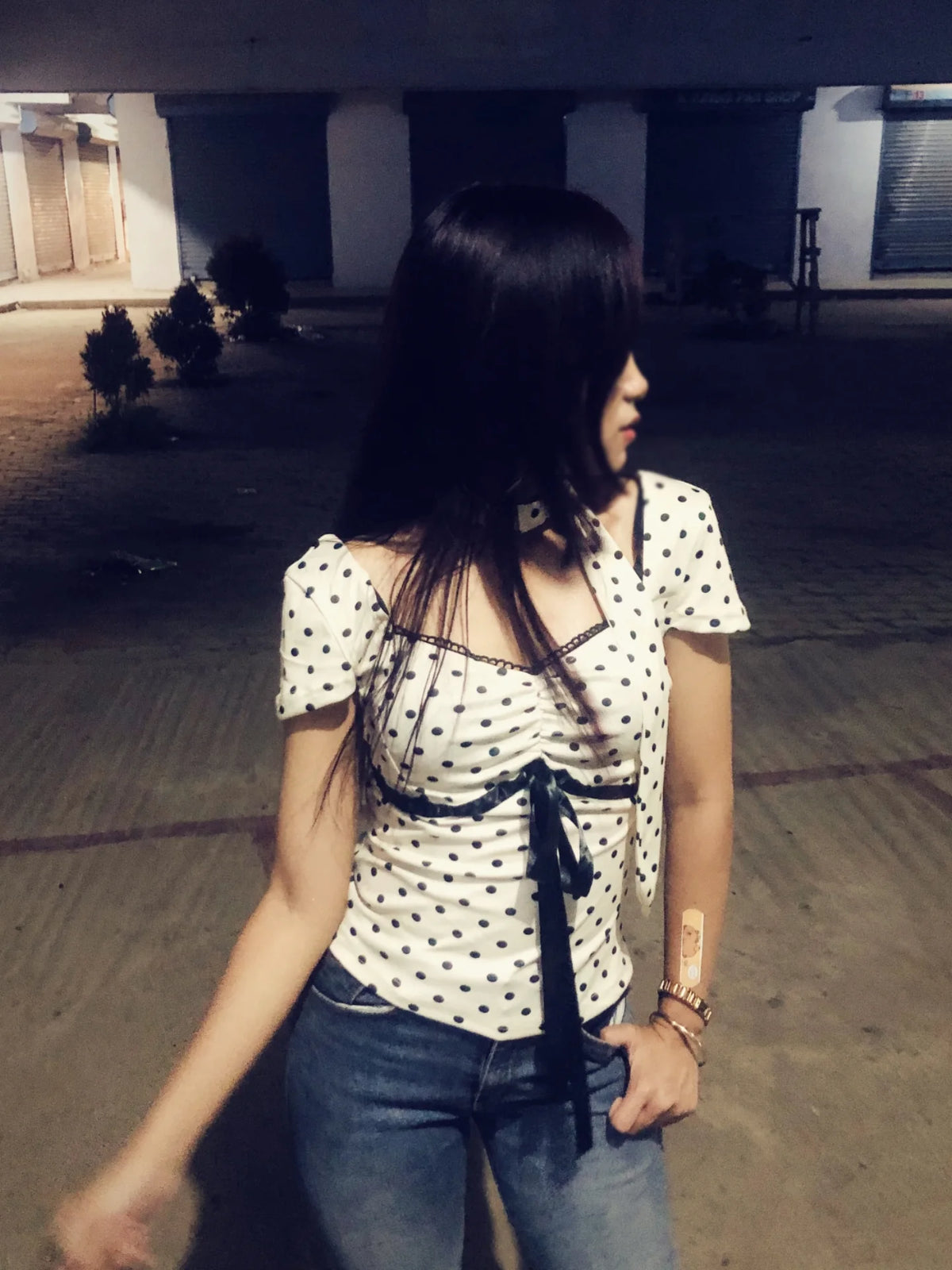 Customer photo 3 of Polka Dot Bow Tie Top With Scarf