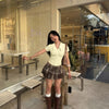 Polo V-neck Ruched Short Sleeve Shirt in Vanilla