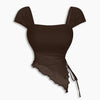 Tie Front Asymmetrical Hem Sleeveless Top in Coco Brown