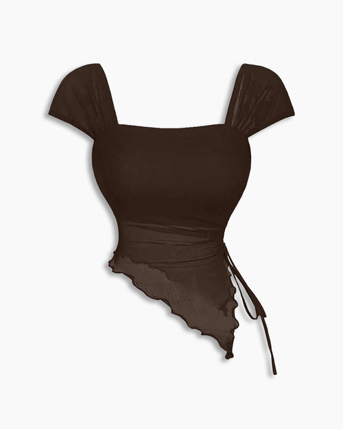 Tie Front Asymmetrical Hem Sleeveless Top in Coco Brown