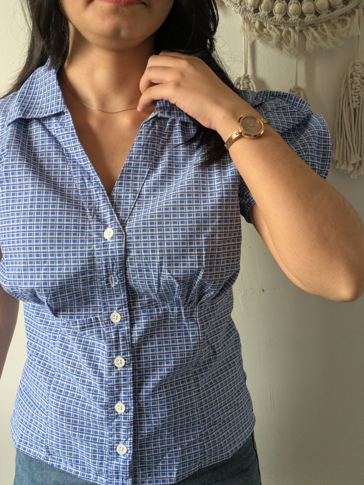 Customer photo 2 of Checked Collared Button Short Sleeve Top