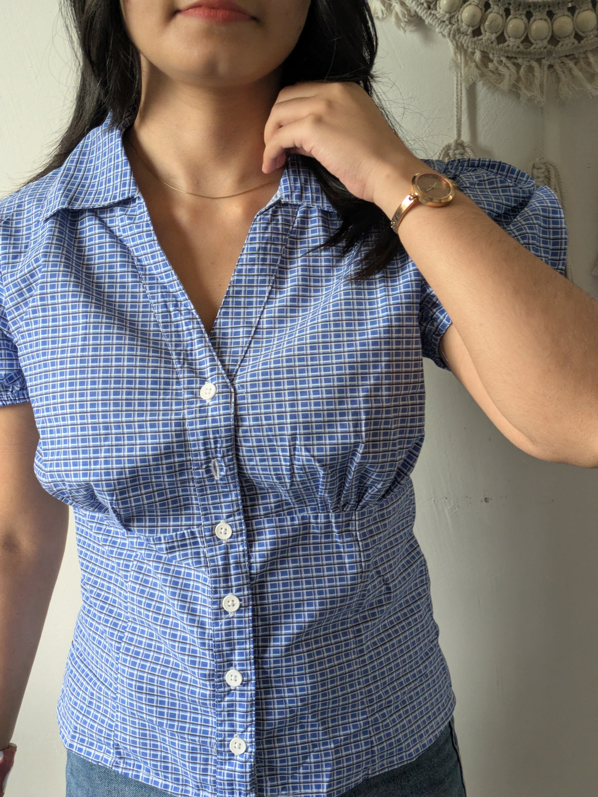 Customer photo 3 of Checked Collared Button Short Sleeve Top