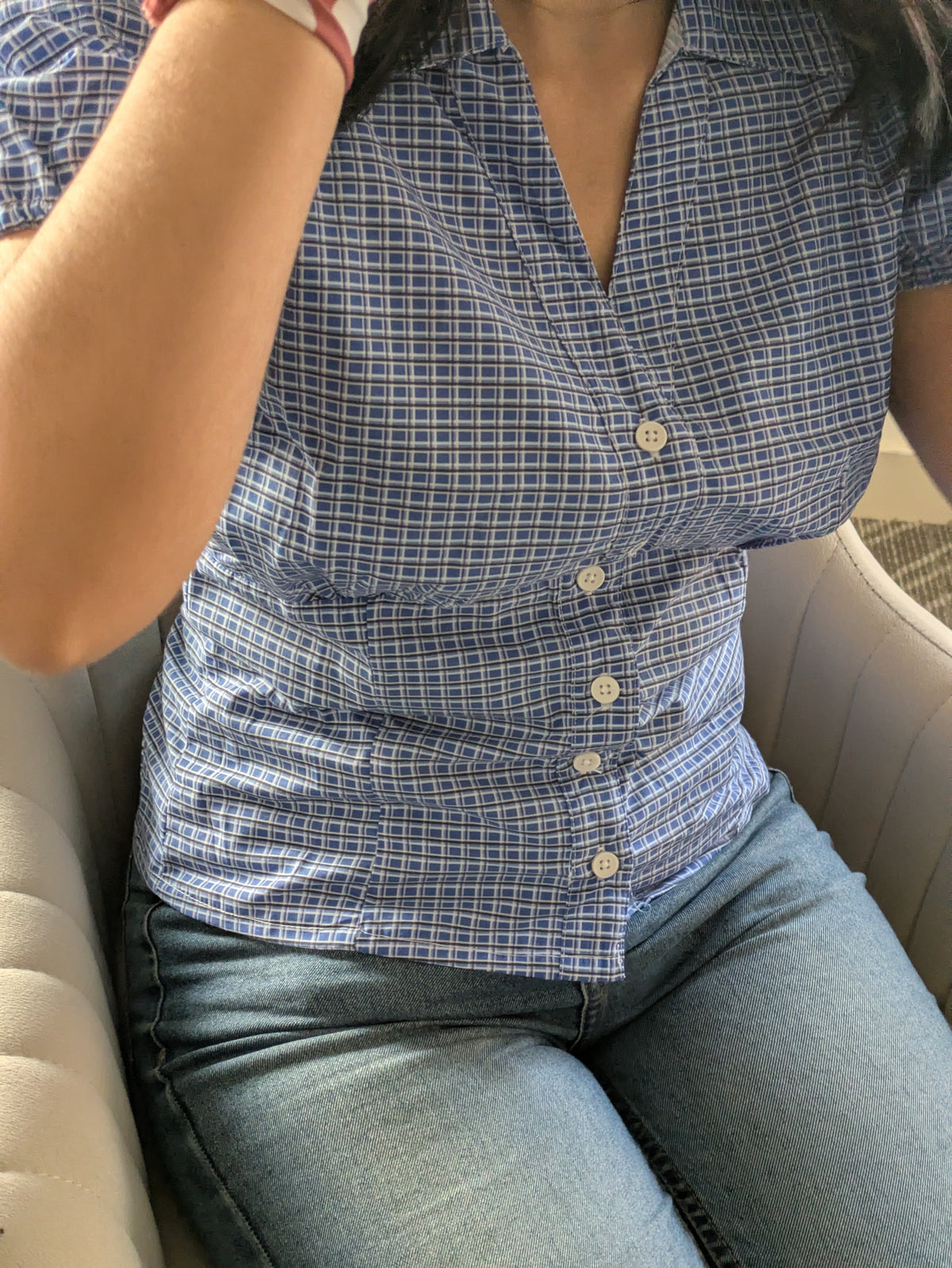 Customer photo 4 of Checked Collared Button Short Sleeve Top