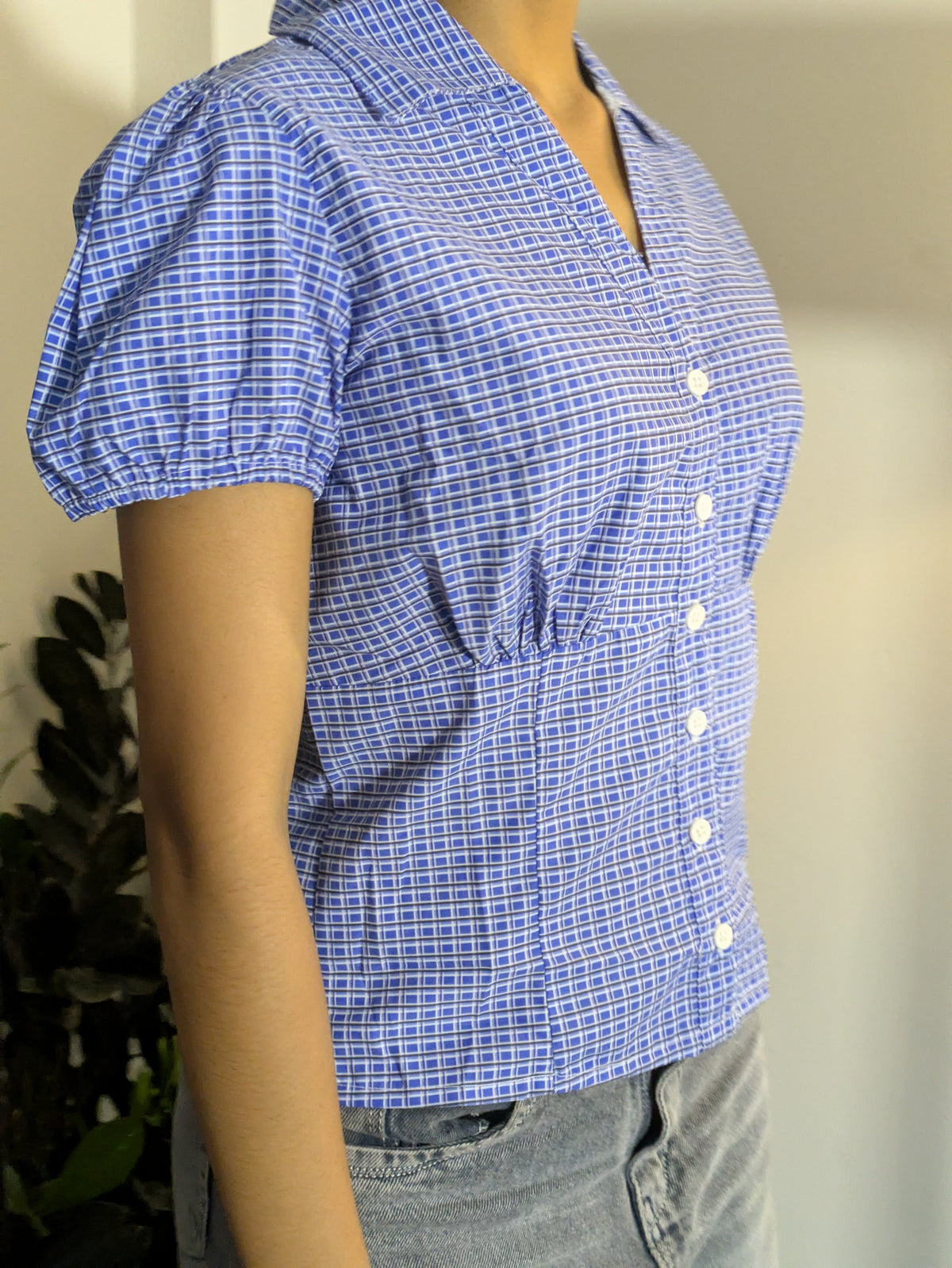 Customer photo 5 of Checked Collared Button Short Sleeve Top