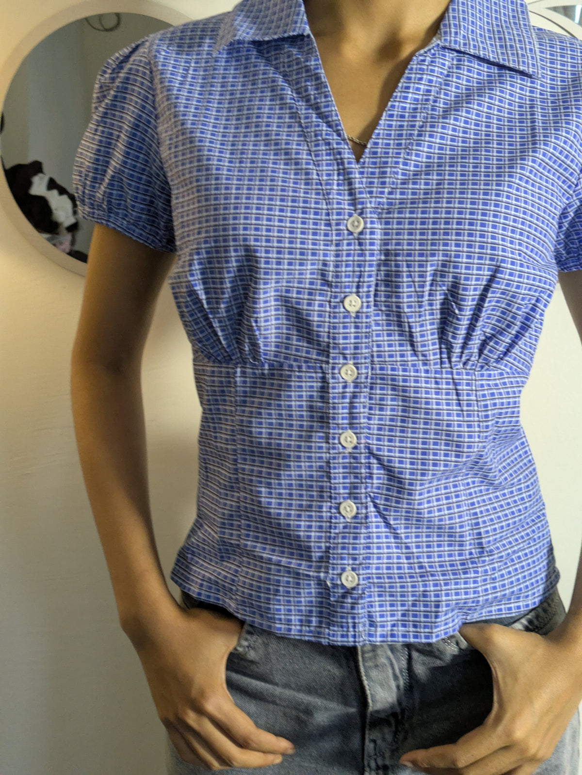 Customer photo 6 of Checked Collared Button Short Sleeve Top