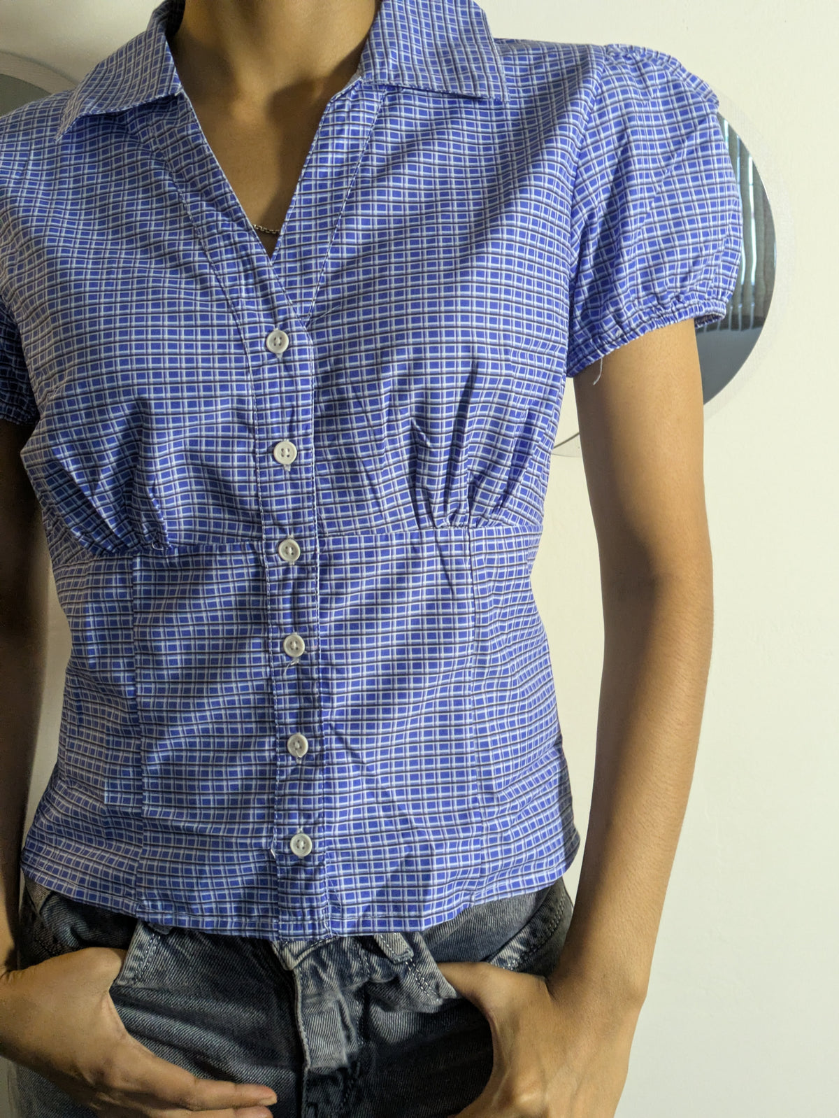 Customer photo 7 of Checked Collared Button Short Sleeve Top