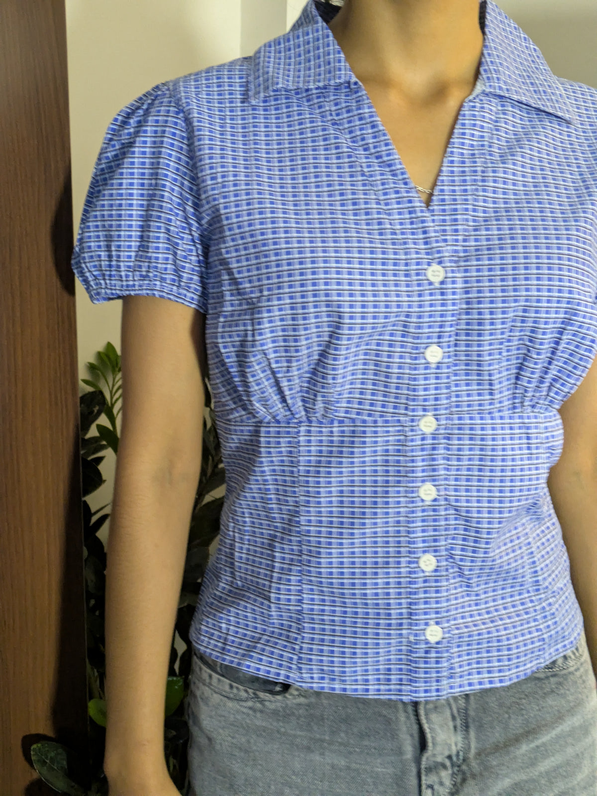 Customer photo 8 of Checked Collared Button Short Sleeve Top