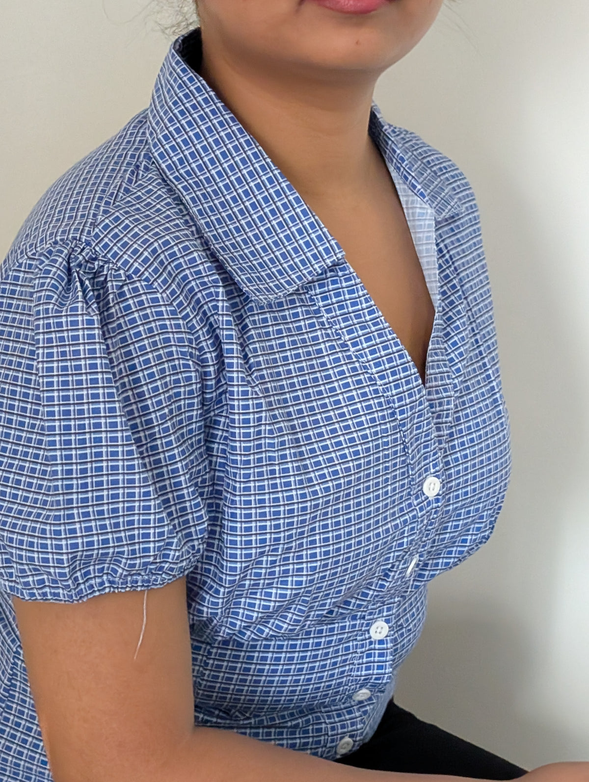 Customer photo 9 of Checked Collared Button Short Sleeve Top