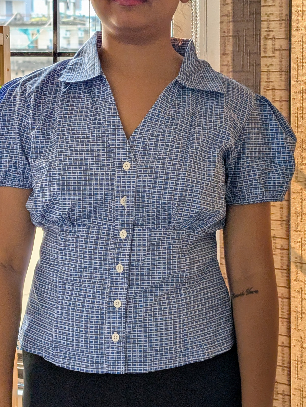 Customer photo 11 of Checked Collared Button Short Sleeve Top