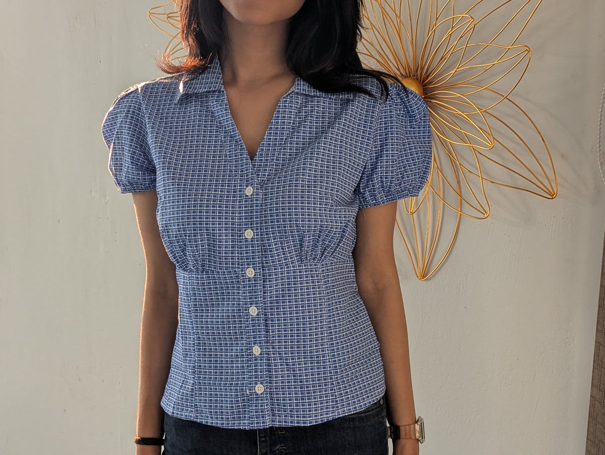 Customer photo 14 of Checked Collared Button Short Sleeve Top