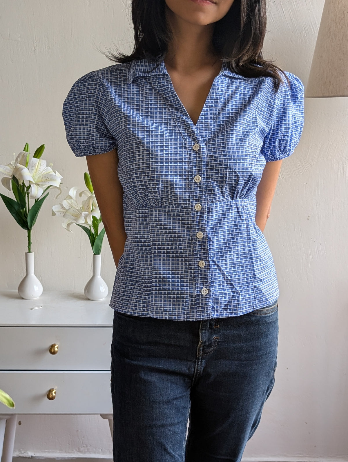 Customer photo 15 of Checked Collared Button Short Sleeve Top