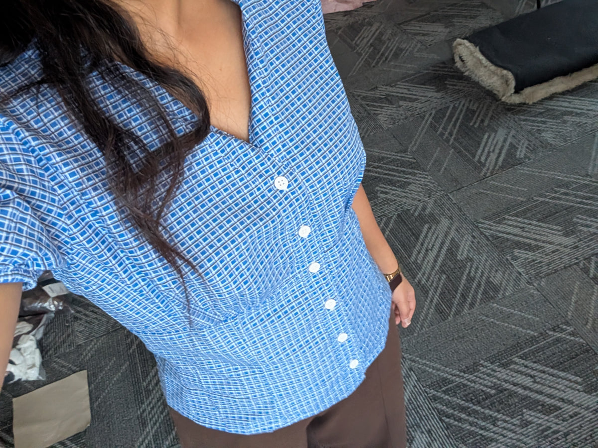 Customer photo 18 of Checked Collared Button Short Sleeve Top
