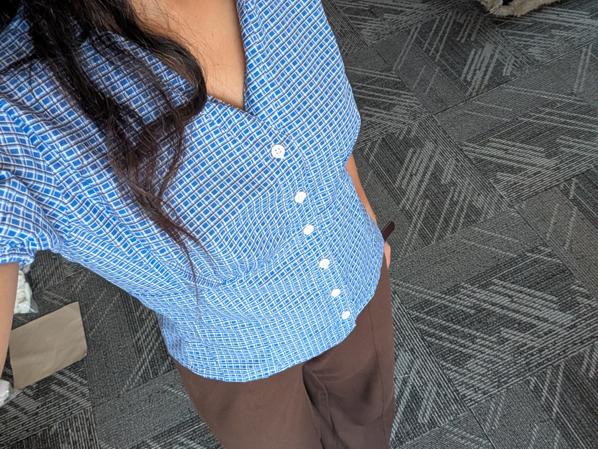 Customer photo 19 of Checked Collared Button Short Sleeve Top
