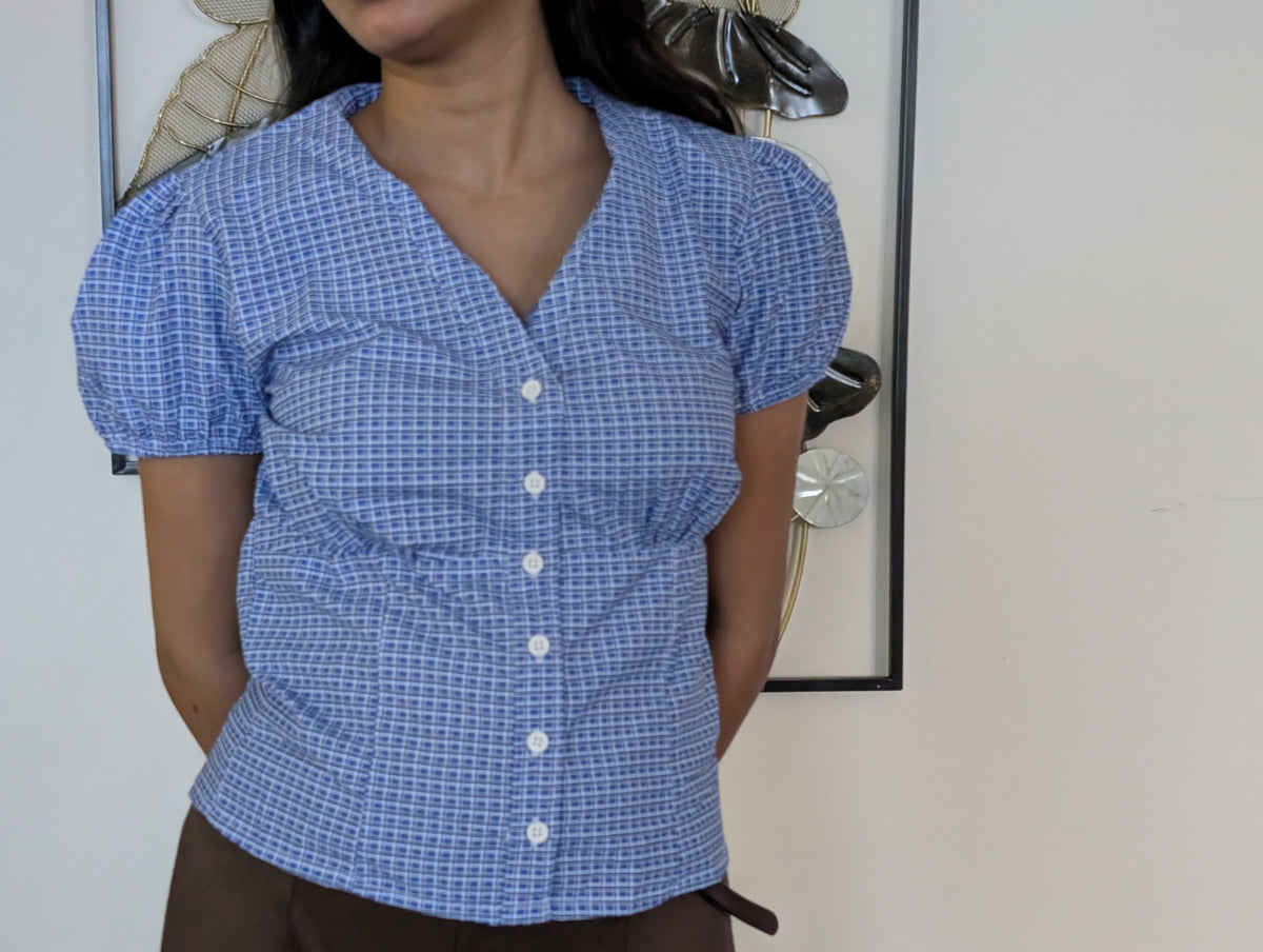 Customer photo 20 of Checked Collared Button Short Sleeve Top