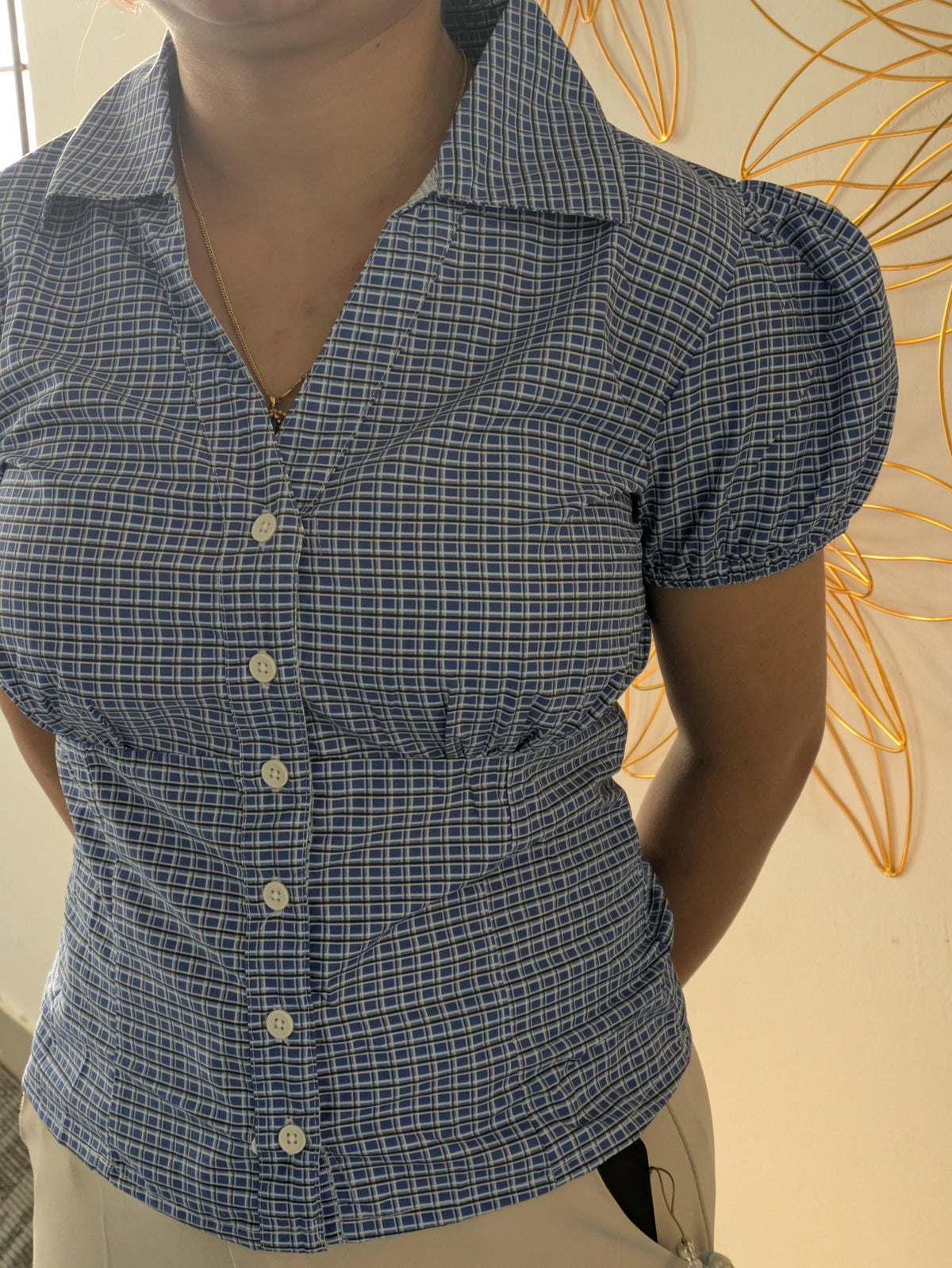 Customer photo 12 of Checked Collared Button Short Sleeve Top