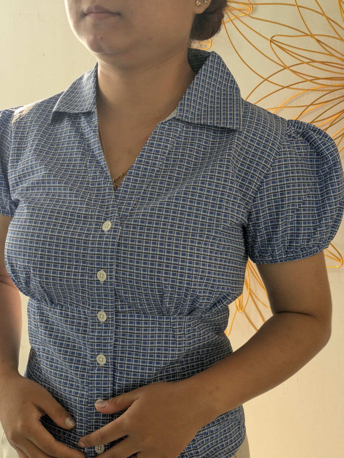 Customer photo 22 of Checked Collared Button Short Sleeve Top