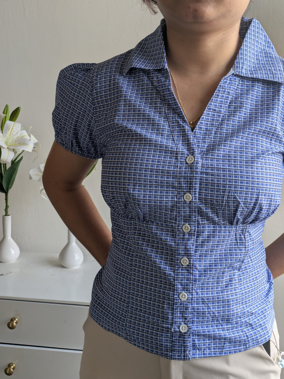 Customer photo 24 of Checked Collared Button Short Sleeve Top