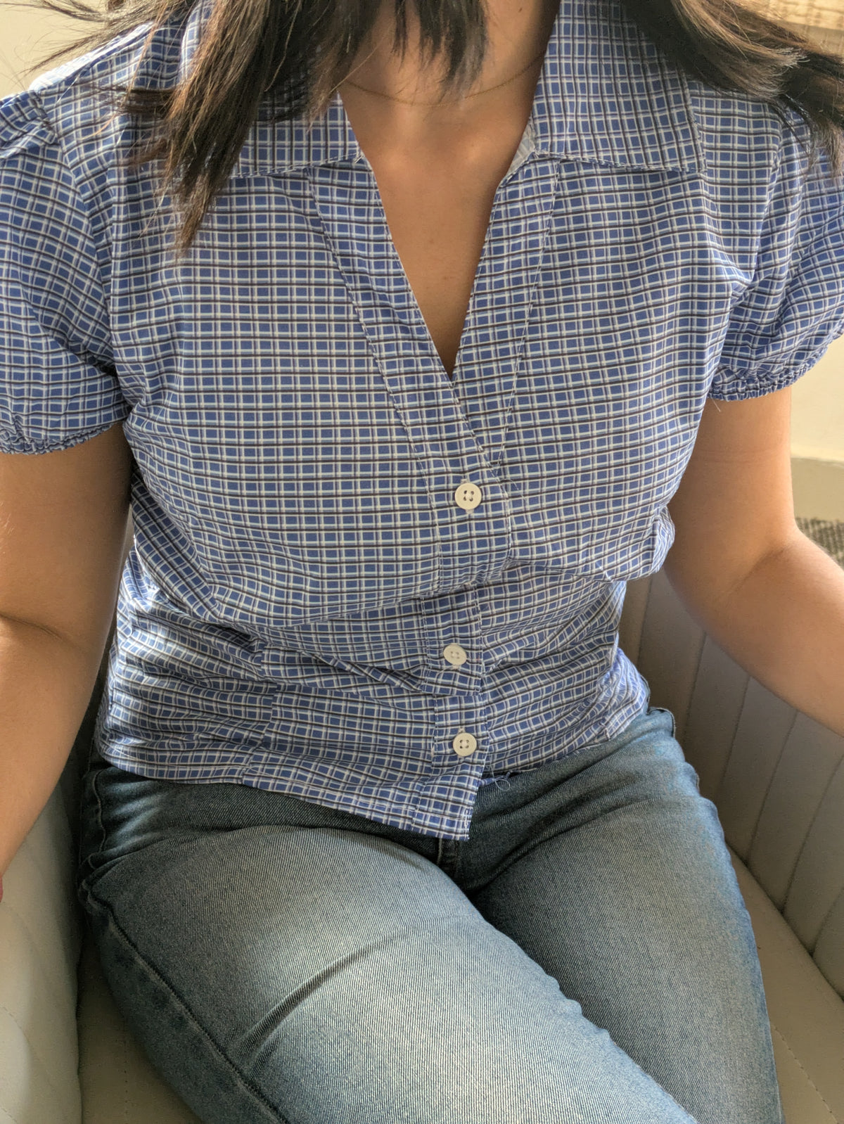 Customer photo 25 of Checked Collared Button Short Sleeve Top