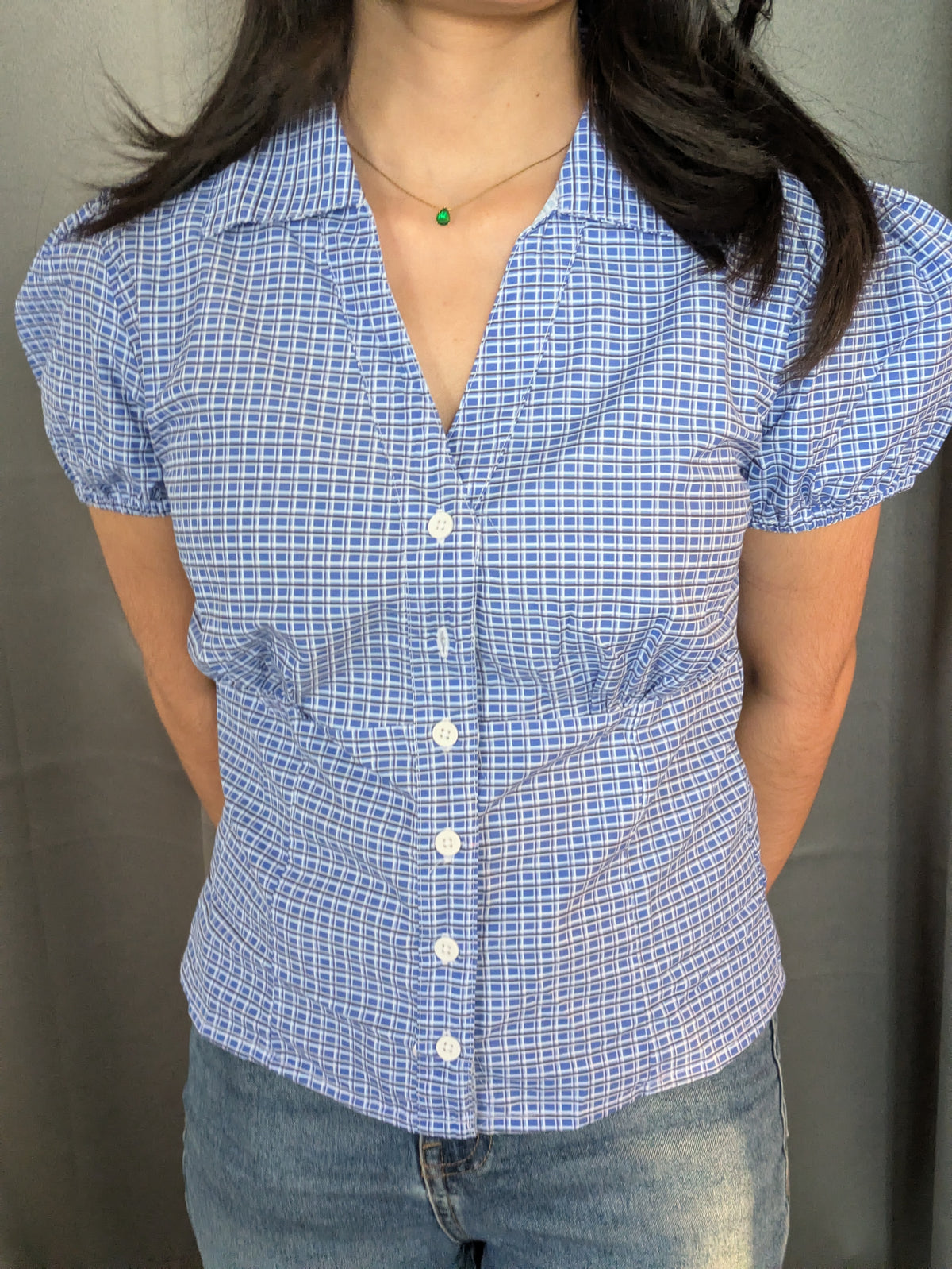Customer photo 26 of Checked Collared Button Short Sleeve Top