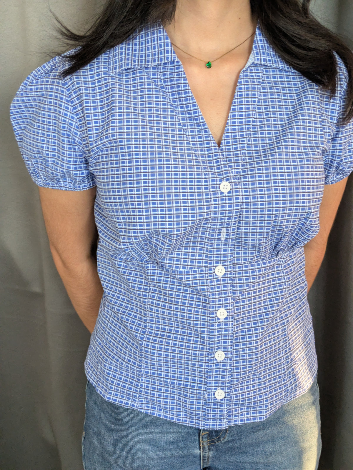 Customer photo 27 of Checked Collared Button Short Sleeve Top