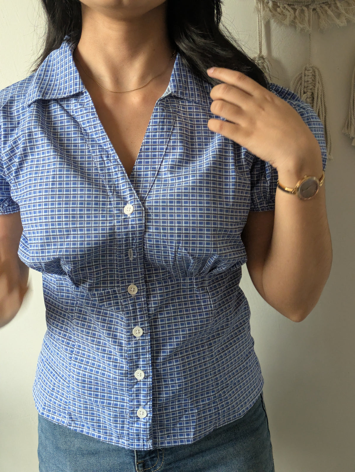 Customer photo 28 of Checked Collared Button Short Sleeve Top