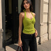 Tie-Up Twist Halter Neck Fitted Top in Dark Citron