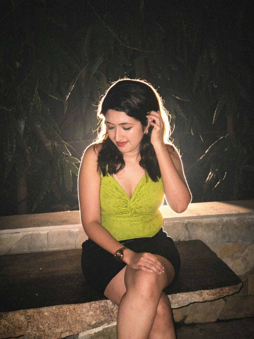 Customer photo 2 of Tie-Up Twist Halter Neck Fitted Top in Dark Citron