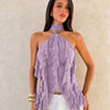 Halter Neck  Asymmetric Ruffle Hem Solid Sleeveless Top in Lilac