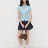 Casual Tie Neck Short Sleeve Fitted Top in Powder Blue
