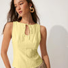 Boat Neck Tie-Up Detail Tailored Fit Top in Pastel Yellow