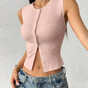 Sleeveless Textured Button Front Crop Top In Baby Pink