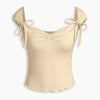 Ruched Lettuce Trim Bowknot Crop Cami Top In Apricot